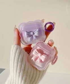 Alternative view of Cute Pink 3D Bow Wavy AirPods Case with Keychain