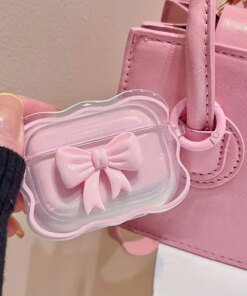 Cute Pink 3D Bow Wavy AirPods Case with Keychain