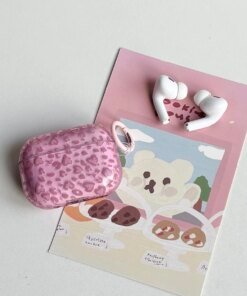 Pink Heart Leopard Print AirPods Case