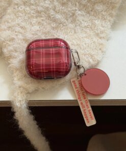 Retro Red Grid Pendant Glossy Protective Case for AirPods