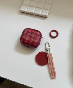 Alternative view of Retro Red Grid Pendant Glossy Protective Case for AirPods