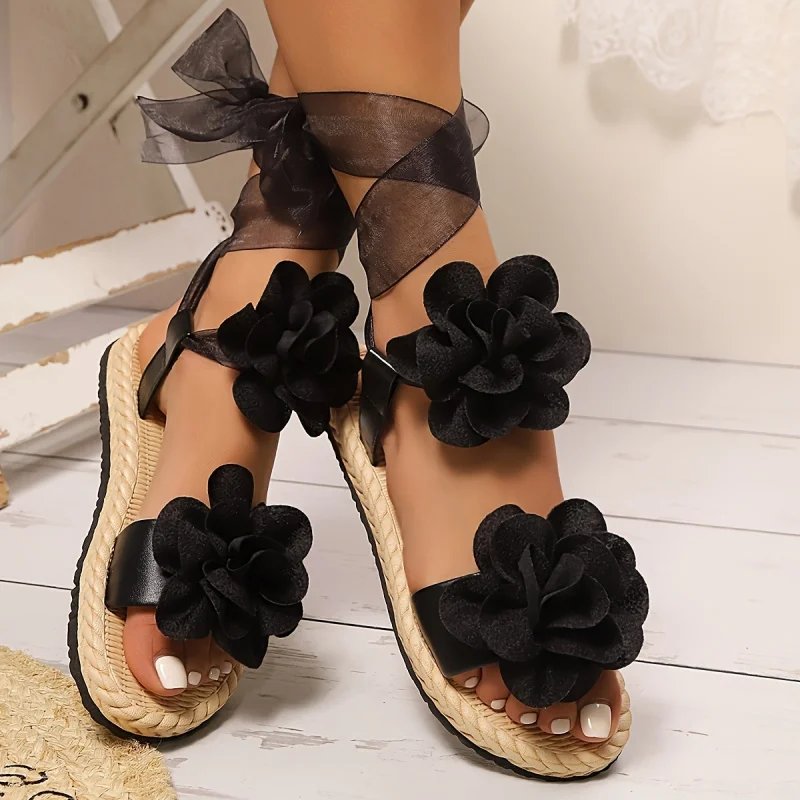 Women's Floral Platform Sandals – Lace-Up Summer Shoes - Image 3