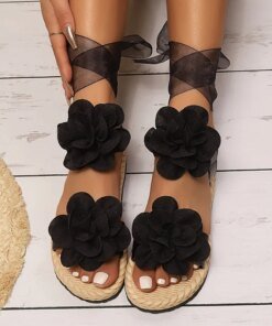 Women's Floral Platform Sandals – Lace-Up Summer Shoes - Image 4