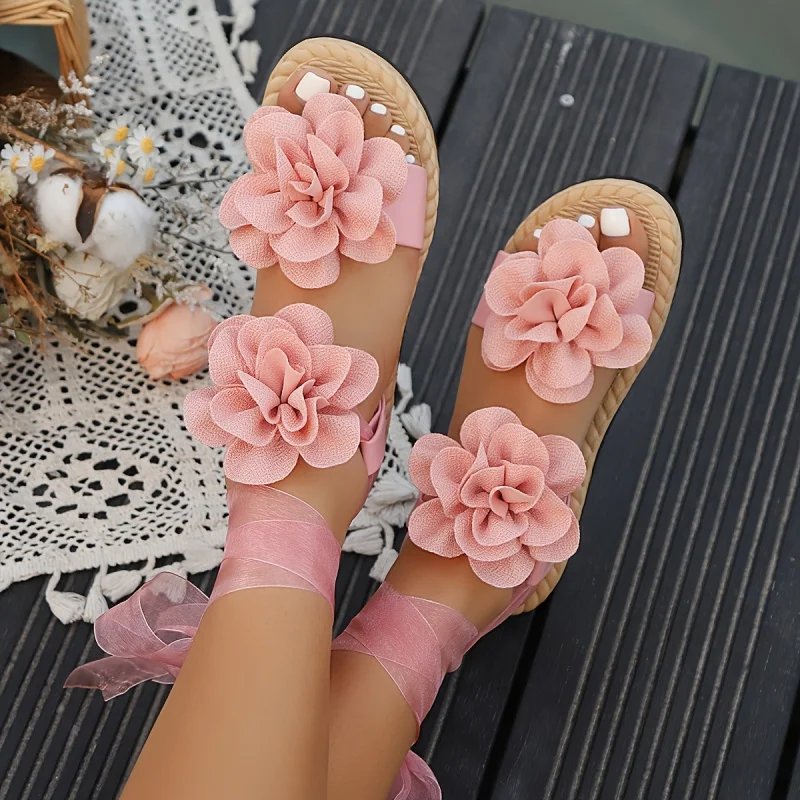 Women's Floral Platform Sandals – Lace-Up Summer Shoes