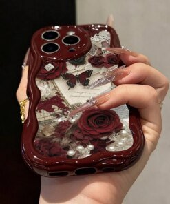 Alternative view of Butterfly Painted Wine Red Soft-Touch iPhone Case