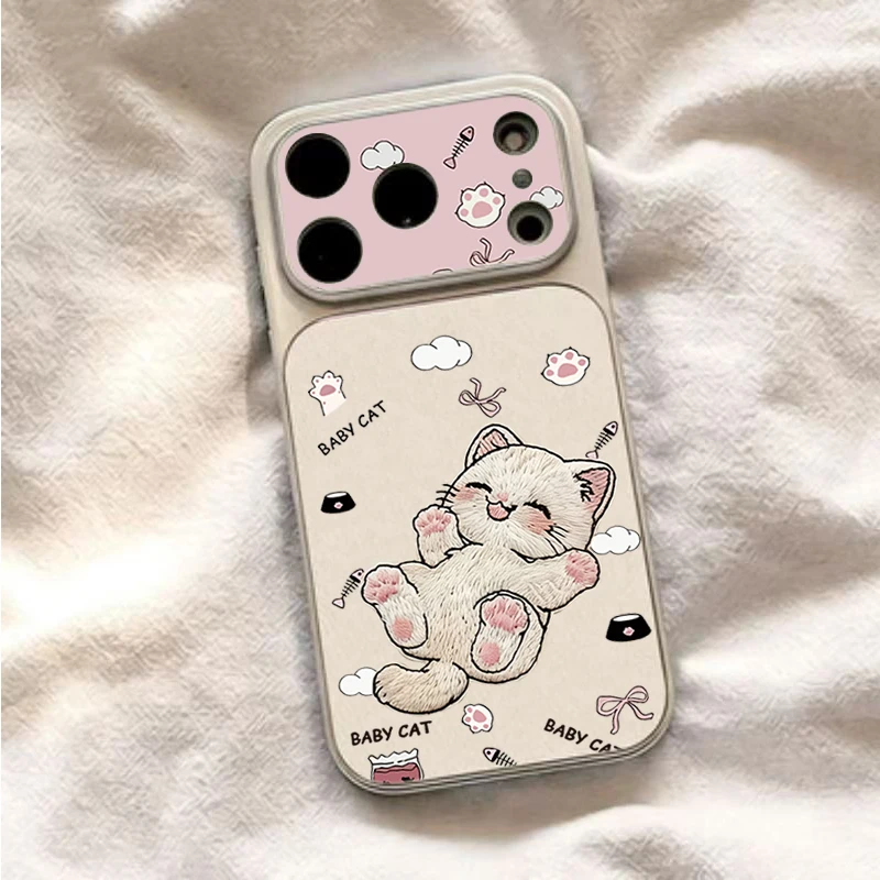 Cute Embroidered Cat iPhone Case – Kitty Design Protective Cover