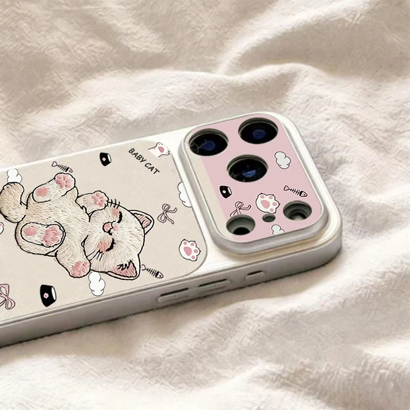 Cute Embroidered Cat iPhone Case – Kitty Design Protective Cover