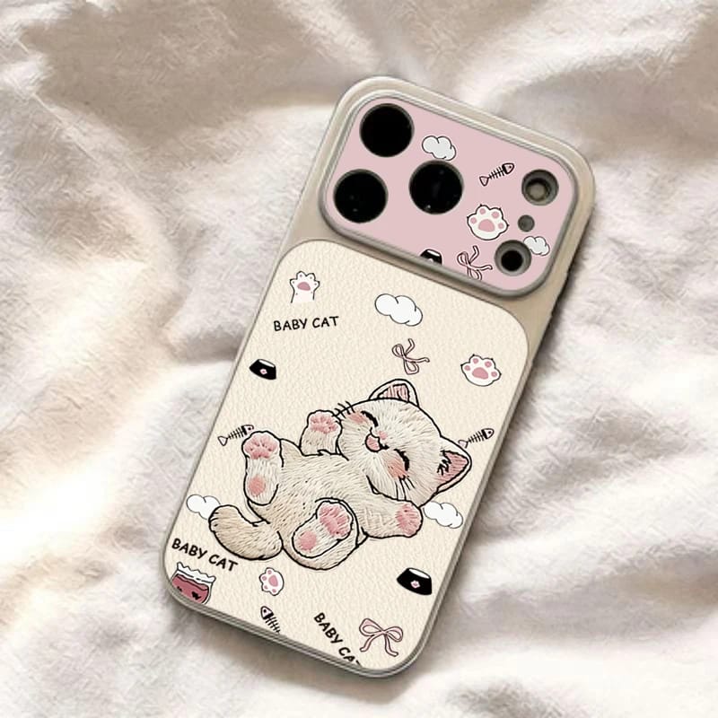 Cute Embroidered Cat iPhone Case – Kitty Design Protective Cover