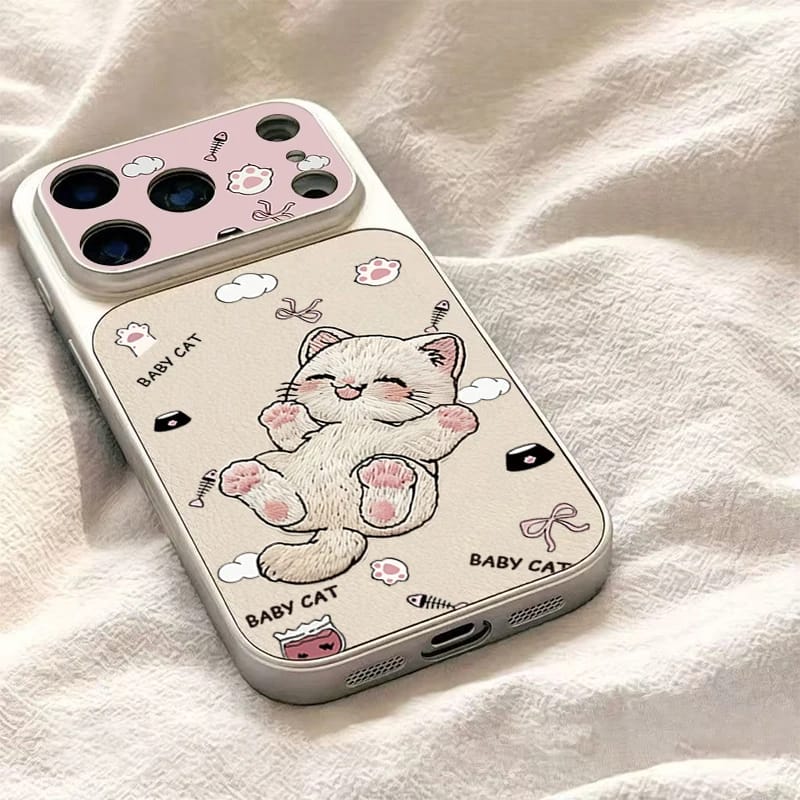 Cute Embroidered Cat iPhone Case – Kitty Design Protective Cover