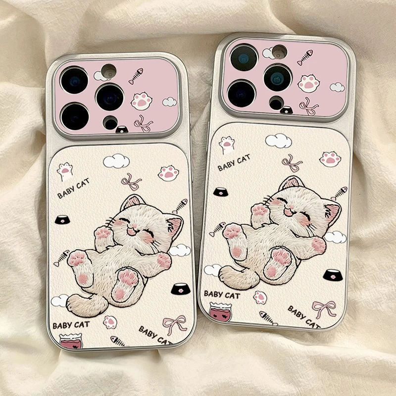 Cute Embroidered Cat iPhone Case – Kitty Design Protective Cover